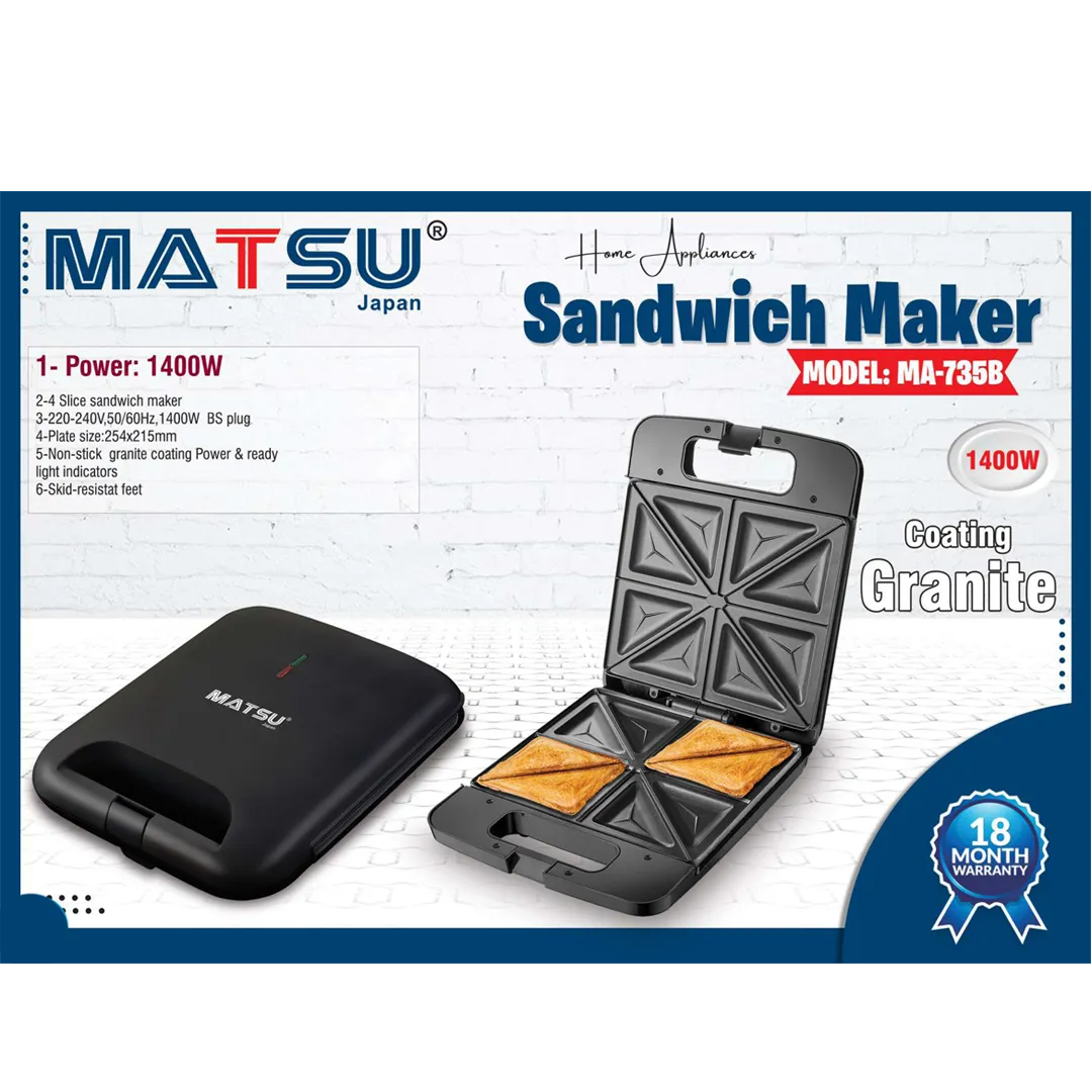 matsu-735B.webp ساندویچ میکر ماتسو مدل 735 مشکی - Image 1